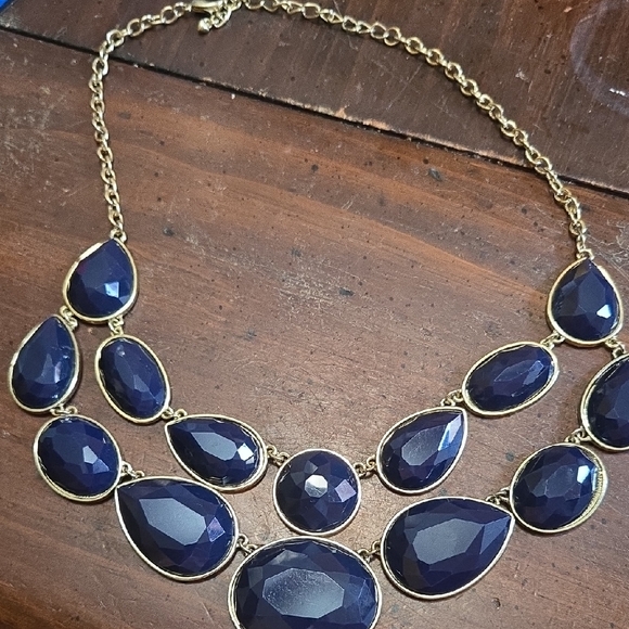 Jewelry - Vintage Y2k Gold and Blue Gem Statement Necklace💫